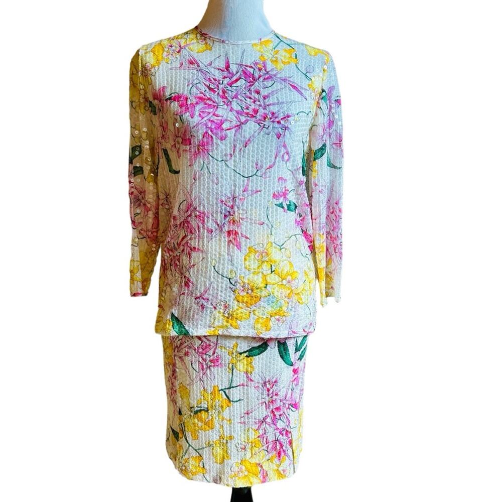 Valentino Miss V two piece skirt set sequin floral Kentucky Derby sz 10